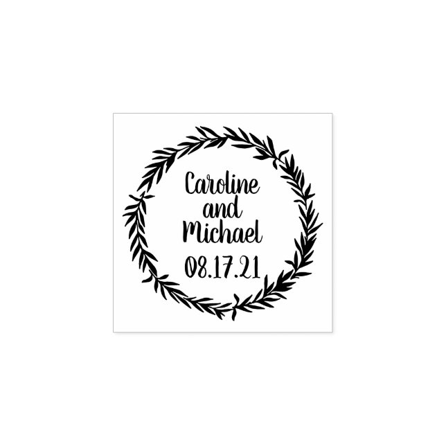 Custom Botanical Leaves Country Wreath Wedding Rubber Stamp (Imprint)