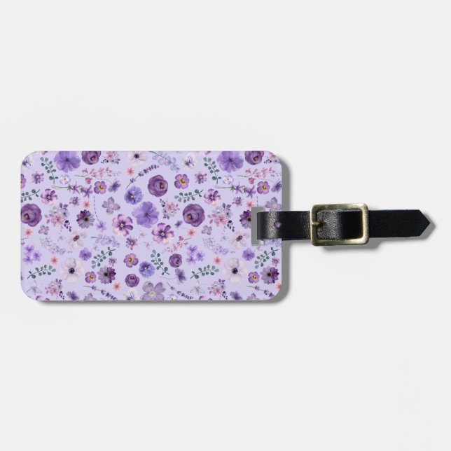 Custom Botanical Luggage Tag -Serene Soft Lavender (Front Horizontal)
