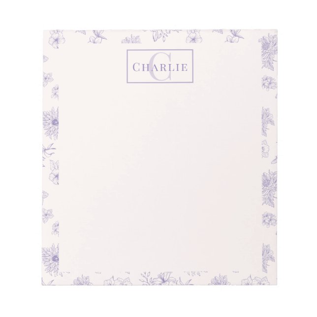 Custom Botanical Monogram Personalized Dog Cat Pet Notepad (Front)