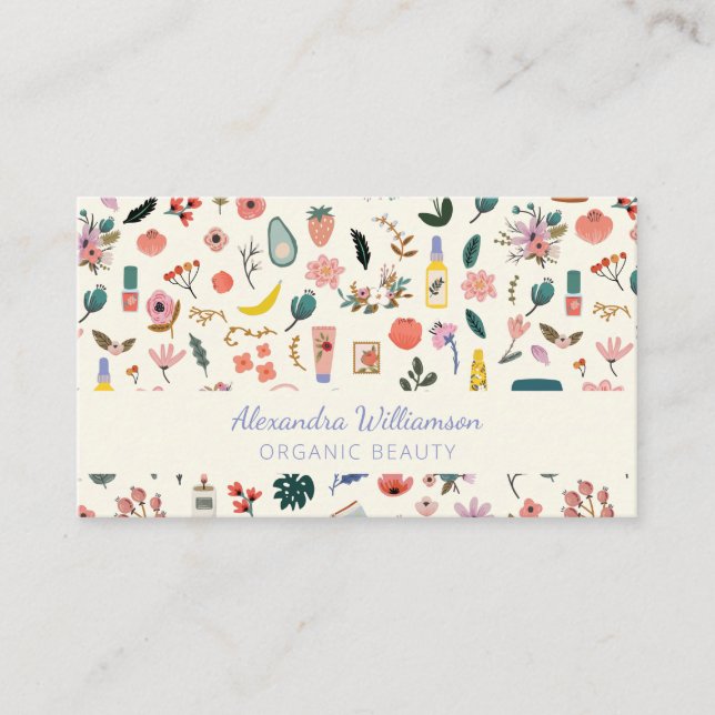 Custom Botanical Organic Beauty Skincare Wellness Business Card (Front)
