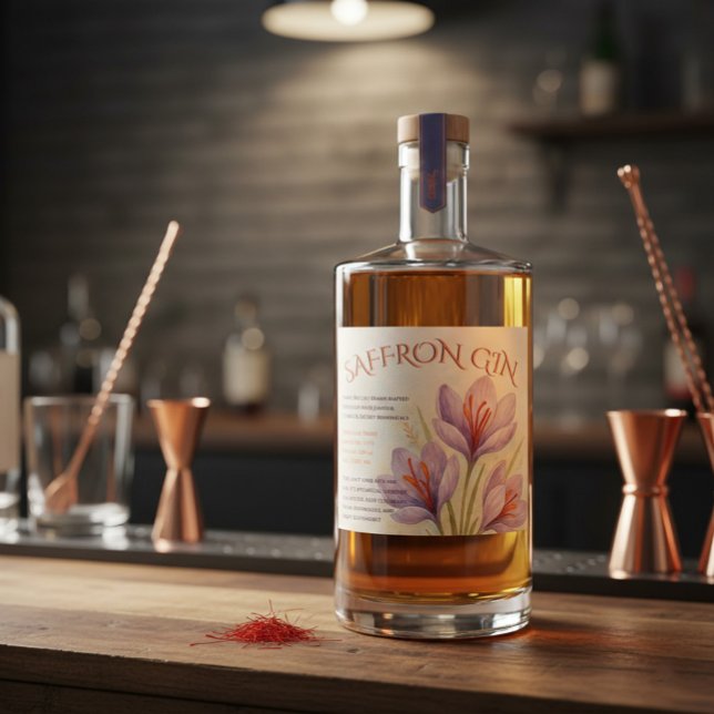 Custom Botanical Small Batch Saffron Gin Label  (Creator Uploaded)