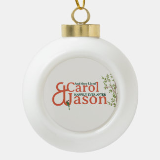 Custom Botanical Wedding Ceramic Ball Christmas Ornament