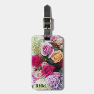 Custom Bouquet of Summer Flowers Roses Monogram Luggage Tag