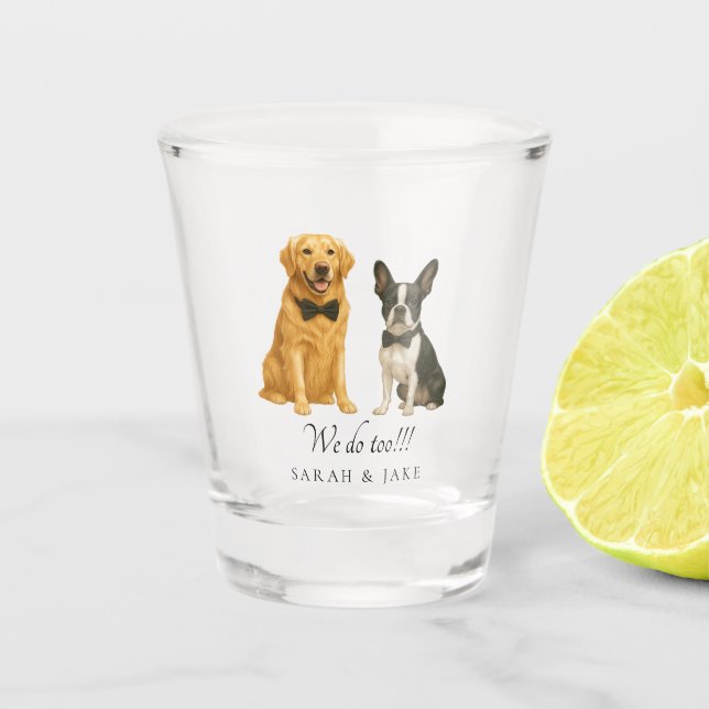 Custom Bow Tie  2 Pet Wedding  Shot Glass (Front)
