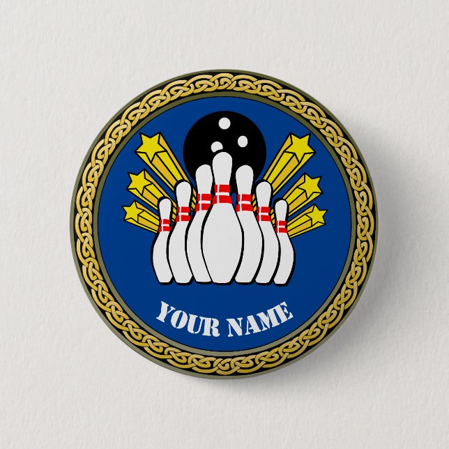Custom Bowling - Add Name - Blue 6 Cm Round Badge (Front)