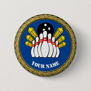 Custom Bowling - Add Name - Blue 6 Cm Round Badge