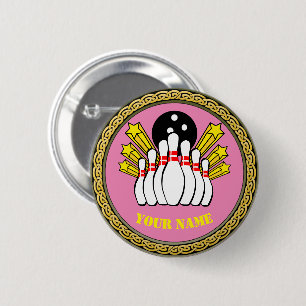 Custom Bowling - Add Name - Pink 6 Cm Round Badge