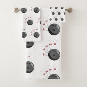 Custom Bowling Ball & Pins Pattern Bath Towel Set