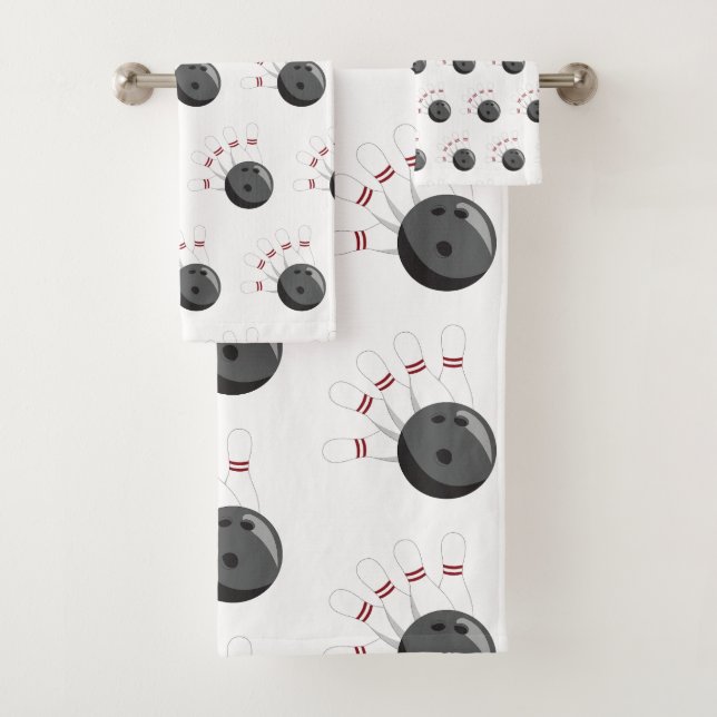 Custom Bowling Ball & Pins Pattern Bath Towel Set (Insitu)