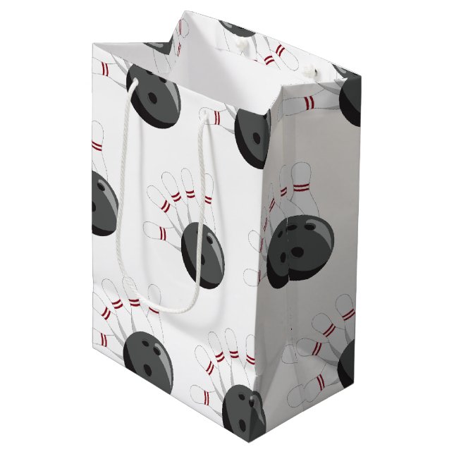 Custom Bowling Ball & Pins Pattern Medium Gift Bag (Front Angled)