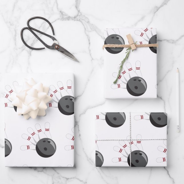 Custom Bowling Ball & Pins Pattern Wrapping Paper Sheet (Front)