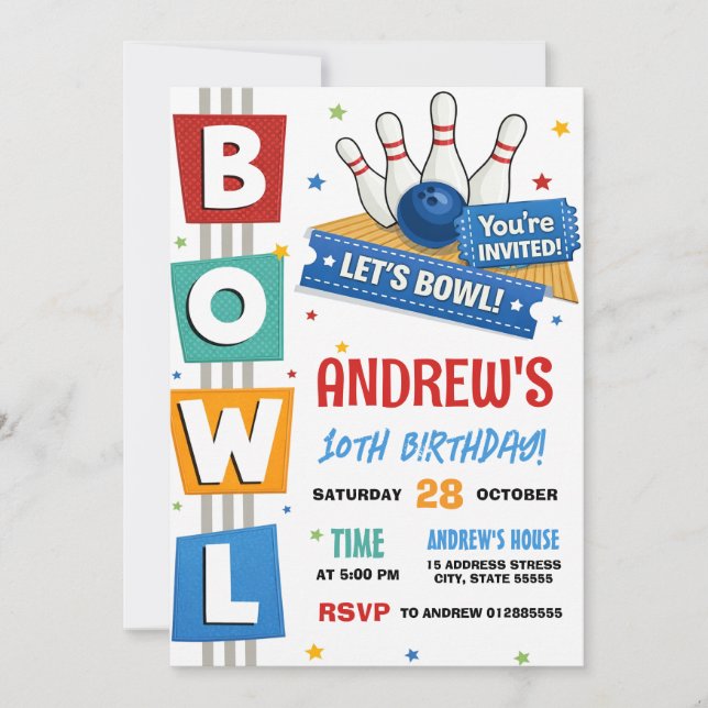 Custom Bowling Party Invitation (Front)
