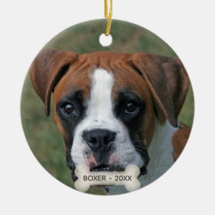 Custom Boxer Dog Photo Ceramic Tree Decoration