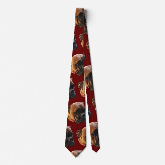 Custom Boxer Dog Puppy Photo Burgundy Tie (Front)