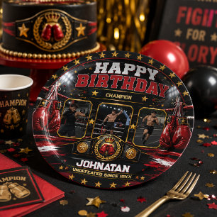 Custom Boxing Birthday Photo Champion Party Paper Plate