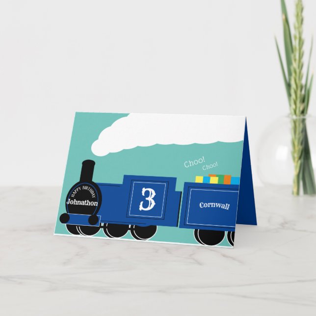 Custom boy 3rd birthday steam train card (Front)