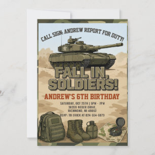 Custom boy Army Tank Birthday party Invitation
