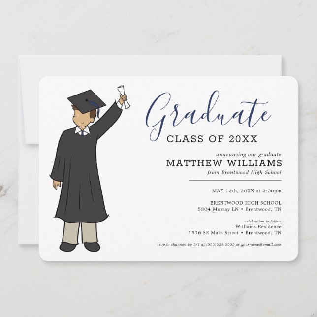 Custom Boy Avatar | High School Graduation Invitation (Front)