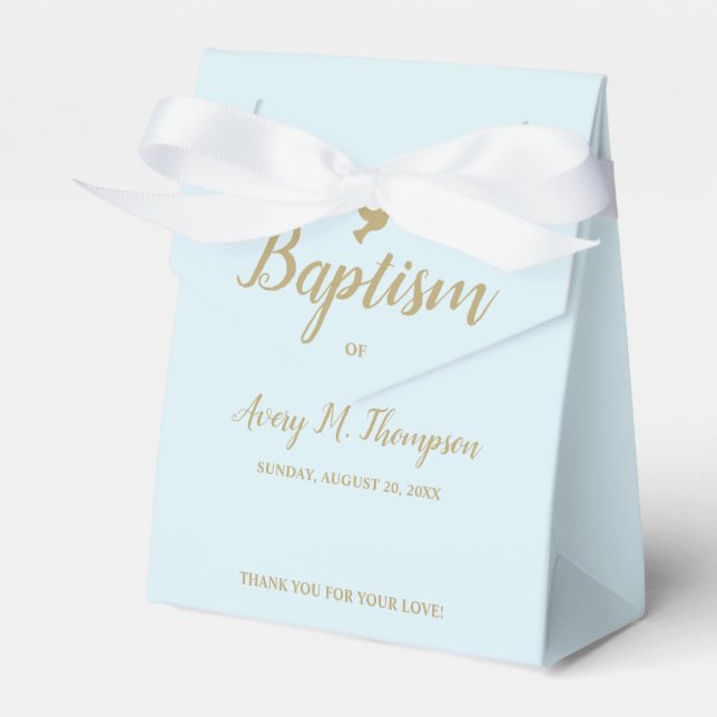 Custom Boy Baptism Blue gold hue dove Script Favour Box (Front Side)