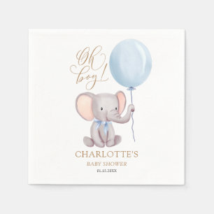 Custom Boy Blue Balloon Cute Elephant Baby Shower Napkin