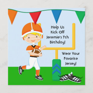 Custom Boy in Orange Football Birthday Invitation