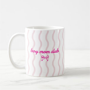 Custom Boy Mum Club Pink Stripe Coquette Bow Style Coffee Mug
