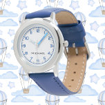 Custom Boy Name Steel Blue Leather Strap Kids Watch<br><div class="desc">Custom Boy Name Stainless Steel Blue Leather Strap Kids Watch</div>