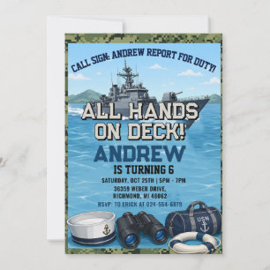 Custom boy Navy Ship Birthday Invitation