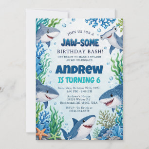 Custom Boy Shark Birthday Invitation