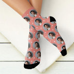 Custom Boyfriend Photo Coral Pink Love Socks<br><div class="desc">Show your love for your girlfriend, wife, or partner with these fun, cute and cosy custom-printed socks! Our boyfriend photo premium crew socks feature a pattern of your own favourite photo along with small white confetti hearts. Create your own by simply adding your picture to the round placeholder image. Makes...</div>