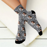 Custom Boyfriend Photo Grey Love Socks<br><div class="desc">Show your love for your girlfriend, wife, or partner with these fun, cute and cosy custom-printed socks! Our boyfriend photo premium crew socks feature a pattern of your own favourite photo along with small white confetti hearts. Create your own by simply adding your picture to the round placeholder image. Makes...</div>