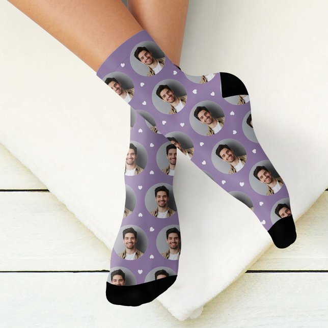 Custom Boyfriend Photo Lavender Love Socks (Creator Uploaded)