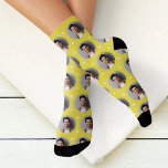 Custom Boyfriend Photo Yellow Love Socks<br><div class="desc">Show your love for your girlfriend, wife, or partner with these fun, cute and cosy custom-printed socks! Our boyfriend photo premium crew socks feature a pattern of your own favourite photo along with small white confetti hearts. Create your own by simply adding your picture to the round placeholder image. Makes...</div>