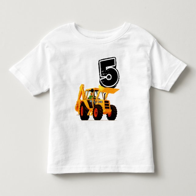 Custom Boy's 5th Birthday Yellow Digger Toddler T-Shirt (Front)