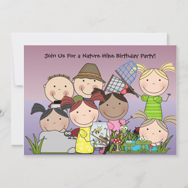 Custom Boys and Girls Nature Hike Birthday Invite (Front)