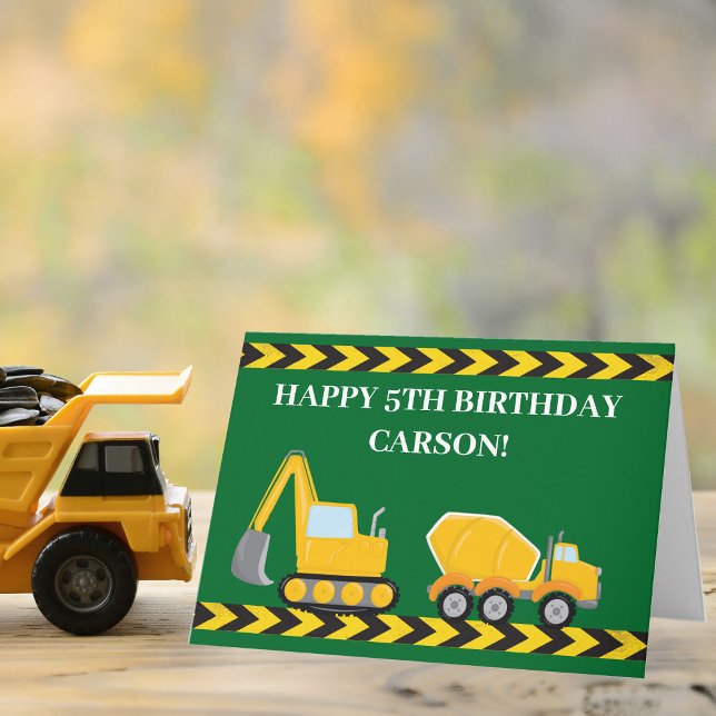 Custom Boys Birthday Dump Truck Excavator Green Card (Creator Uploaded)