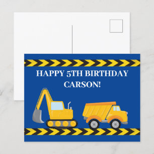 Custom Boys Construction Truck Blue Happy Birthday Postcard