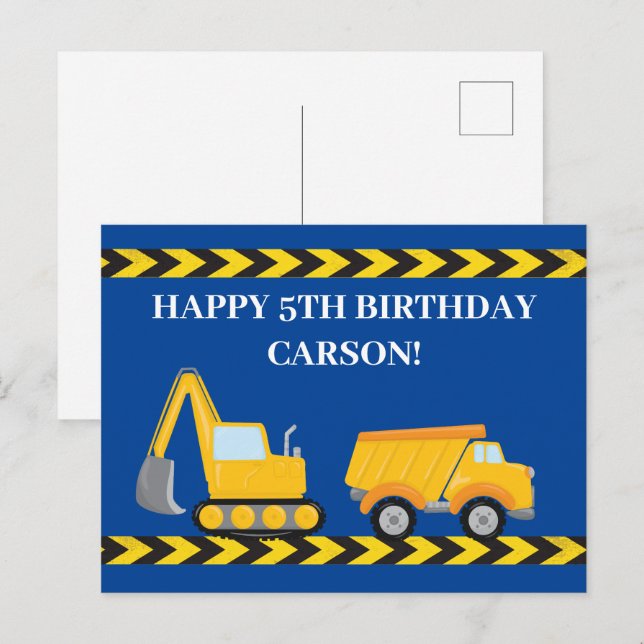 Custom Boys Construction Truck Blue Happy Birthday Postcard (Front/Back)