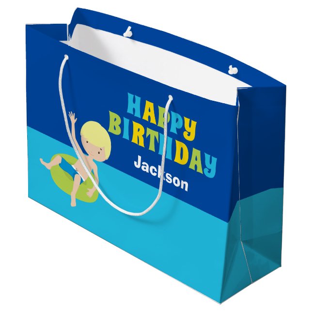 Custom Boys Summer Pool Party Kids Birthday Large Gift Bag (Back Angled)