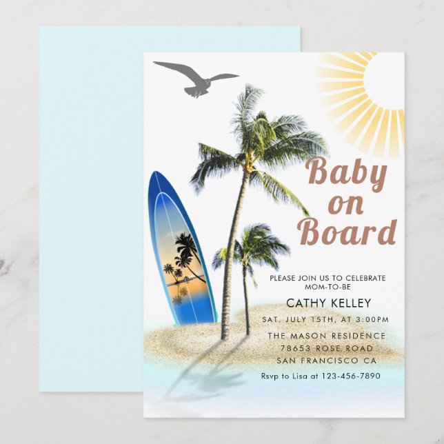 Custom Branded Baby on Board Beach Baby Shower Invitation (Front/Back)