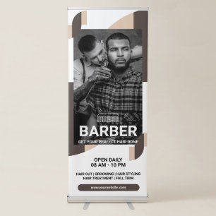 Custom Branded Barber Shop Vertical Retractable Banner
