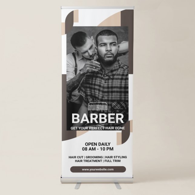 Custom Branded Barber Shop Vertical  Retractable Banner (Front)