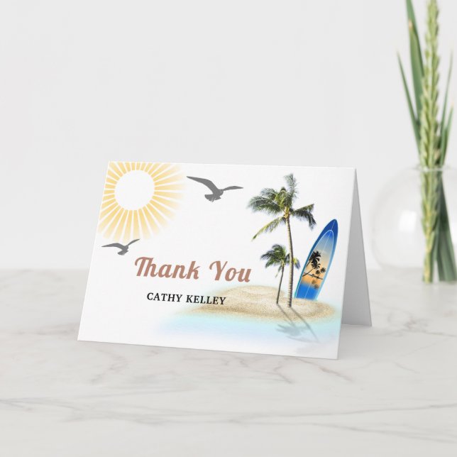 Custom Branded Beach Surfing Baby Shower Thank You Card (Front)