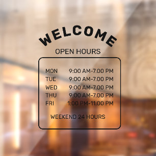 Custom Branded Black Minimalist Open-Hours Cafe  Window Cling