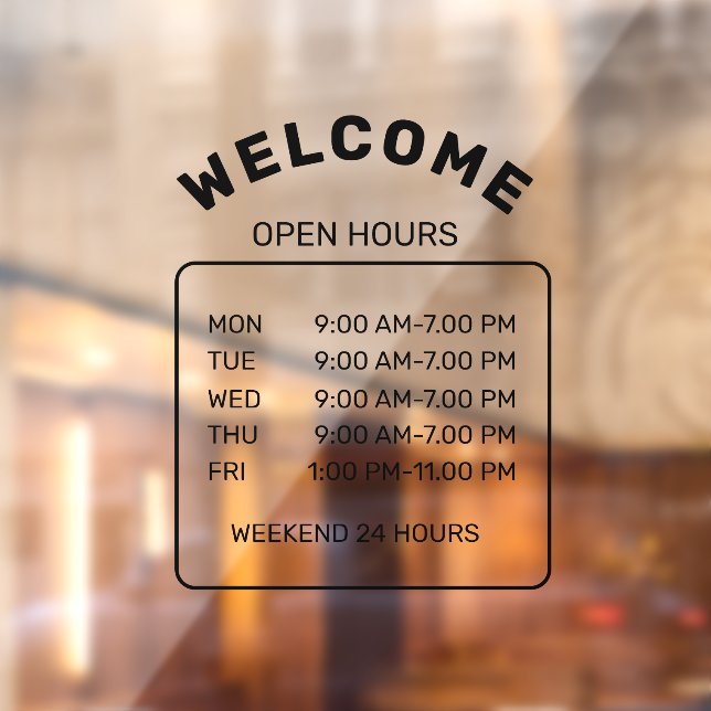 Custom Branded Black Minimalist Open-Hours Cafe  Window Cling (Sheet 2)