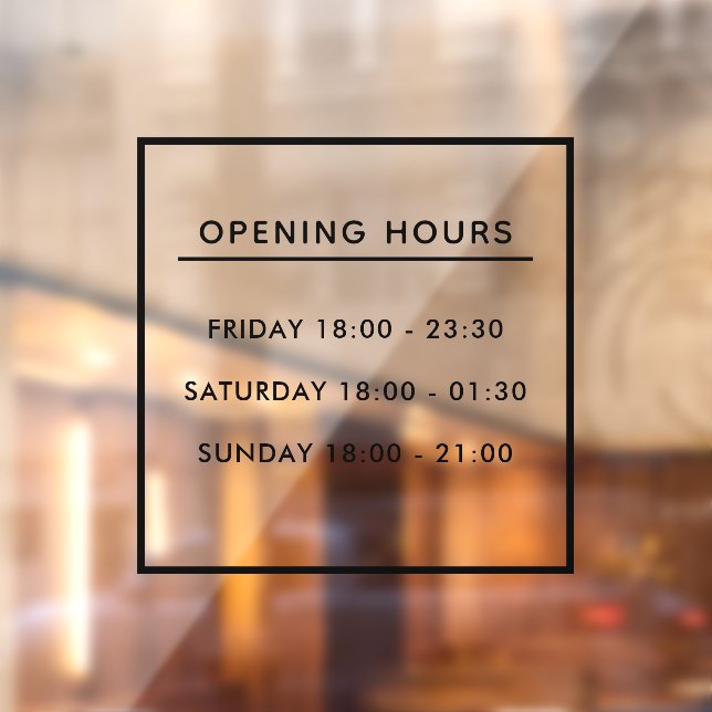 Custom Branded Black Restaurant Opening Hours Window Cling (Sheet 2)