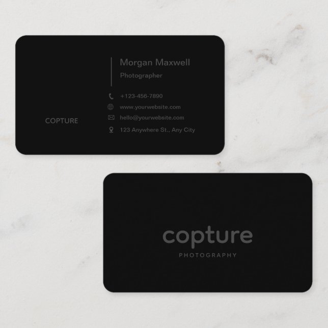 Custom Branded Black Simple Clean Photography  Business Card (Front/Back)