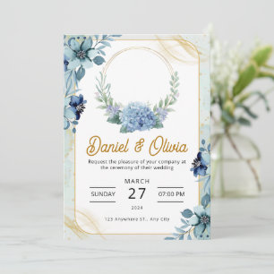 Custom Branded Blue and White Floral Wedding  Invitation