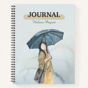 Custom Branded Blue Yellow Soft Watercolor Woman  Notebook