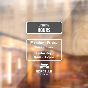 Custom Branded Car Showroom Opening Hours White Window Cling